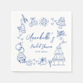 Serviette En Papier Fête des mariées Whimsical Bleu Tirée À La Main (Devant)