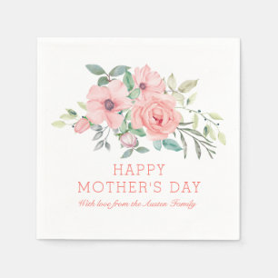 Serviette En Papier Fête des Mères Coral rose Floral Aquarelle