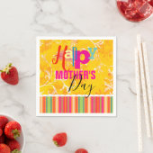 Serviette En Papier Fête des Mères Damas jaune et rayures (En situation)