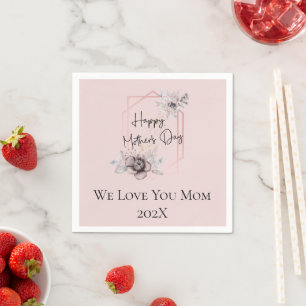 Serviette En Papier Fête des mères florale rose grise personnalisée