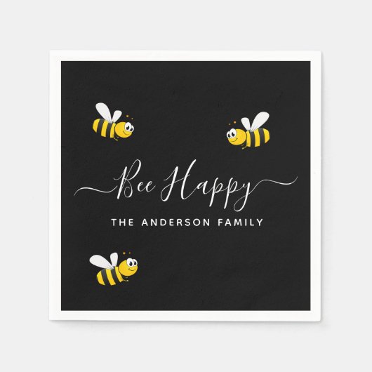 Serviette En Papier Fête d'été abeille noire jaune heureux bourdons (Devant)