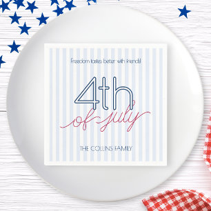 Serviette En Papier Fête d'été du 4 juillet aux rayures bleues moderne