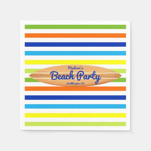 Serviette En Papier Fête d'été moderne Stripes Beach Party (Devant)