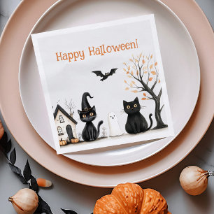 Serviette En Papier Fête d'Halloween aux chats noirs mignons