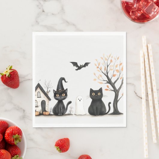 Serviette En Papier Fête d'Halloween aux chats noirs mignons (En situation)