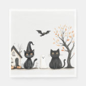 Serviette En Papier Fête d'Halloween aux chats noirs mignons (Devant)
