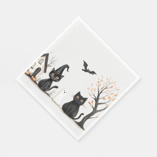 Serviette En Papier Fête d'Halloween aux chats noirs mignons (Coin)