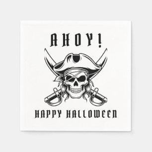 Serviette En Papier Fête d'Halloween Crâne de Pirate Noir 