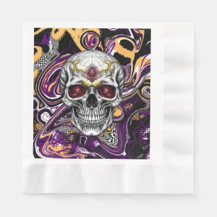 Serviette En Papier Fête d'Halloween crâne de sucre noir et violet