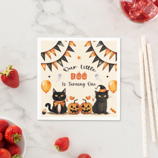 Serviette En Papier Fête d'Halloween en chat noir Boo (En situation)