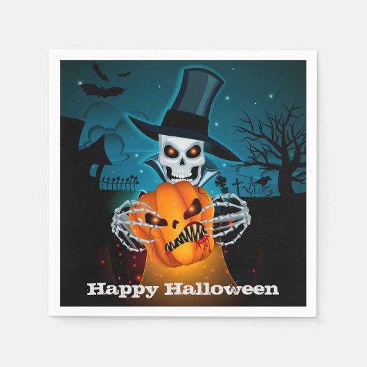 Serviette En Papier Fête d'Halloween squelette effrayant (Devant)