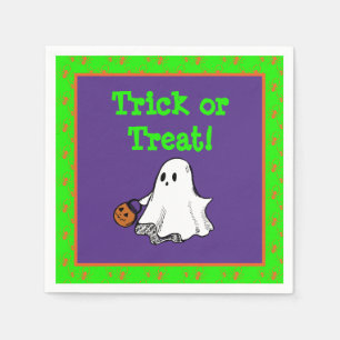 Serviette En Papier Fête d'Halloween Trick or Treat avec un fantôme mi