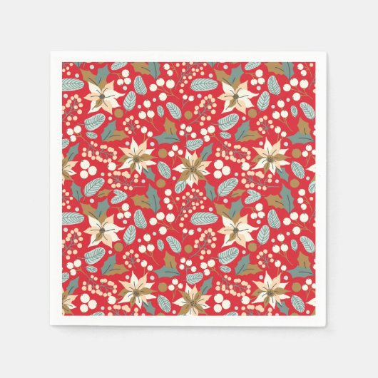 Serviette En Papier Fête d'hiver arrière - plan rouge Poinsettia (Devant)