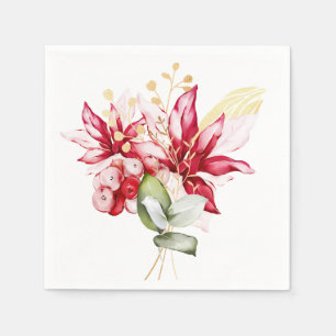 Serviette En Papier Fête d'hiver poinsettia aquarelle fleurs