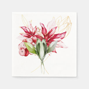 Serviette En Papier Fête d'hiver poinsettia aquarelle fleurs