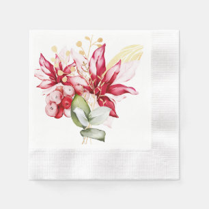 Serviette En Papier Fête d'hiver poinsettia aquarelle fleurs