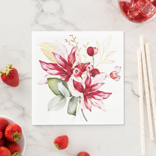 Serviette En Papier Fête d'hiver poinsettia aquarelle fleurs (En situation)