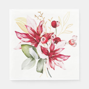 Serviette En Papier Fête d'hiver poinsettia aquarelle fleurs