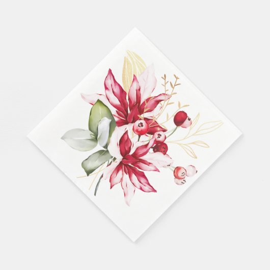 Serviette En Papier Fête d'hiver poinsettia aquarelle fleurs (Coin)