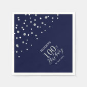 Serviette En Papier Fête du 100e anniversaire de Modern Silver & Navy (Devant)