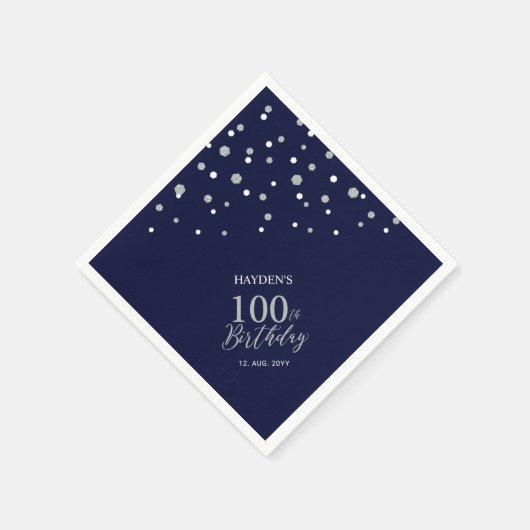Serviette En Papier Fête du 100e anniversaire de Modern Silver & Navy (Coin)