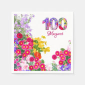 Serviette En Papier Fête du 100e anniversaire Fleurs florales Moderne  (Devant)