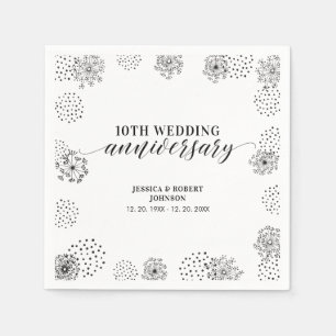 Serviette En Papier Fête du 10e anniversaire du Mariage noir moderne