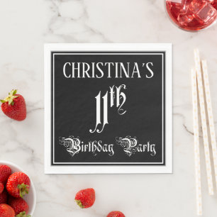 Serviette En Papier Fête du 11e anniversaire — Script fantaisie + Nom