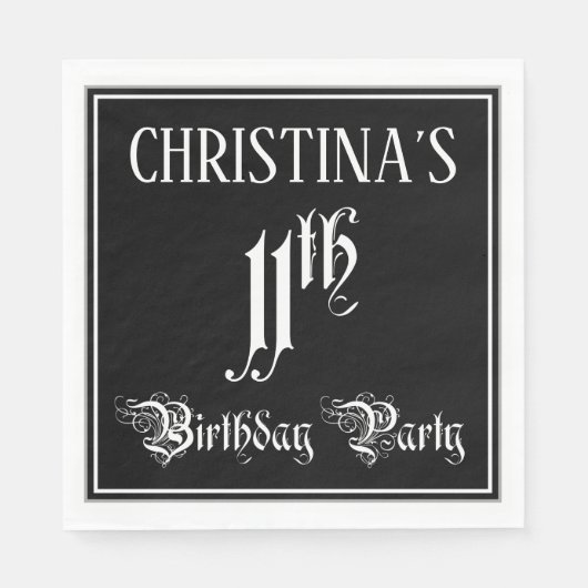 Serviette En Papier Fête du 11e anniversaire — Script fantaisie + Nom (Devant)