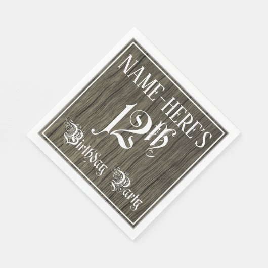 Serviette En Papier Fête du 12e anniversaire — Script fantaisie, Faux (Coin)