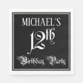 Serviette En Papier Fête du 12e anniversaire — Script fantaisie + Nom (Devant)