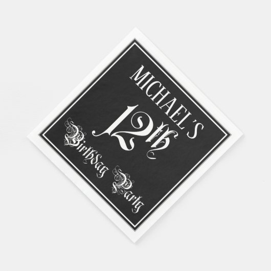 Serviette En Papier Fête du 12e anniversaire — Script fantaisie + Nom (Coin)