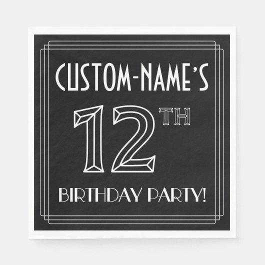 Serviette En Papier Fête du 12e anniversaire : Style Art Déco + Nom pe (Devant)