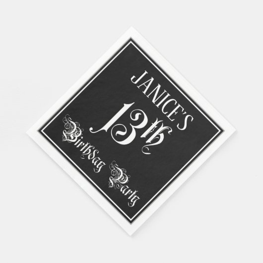 Serviette En Papier Fête du 13e anniversaire — Script fantaisie + Nom (Coin)