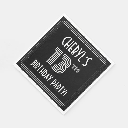 Serviette En Papier Fête du 13ème anniversaire : Style Art Déco + Nom  (Coin)