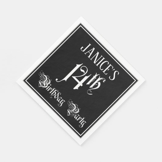 Serviette En Papier Fête du 14e anniversaire — Script fantaisie + Nom (Coin)