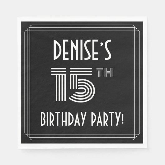 Serviette En Papier Fête du 15e anniversaire : Style Art Déco + Nom pe (Devant)
