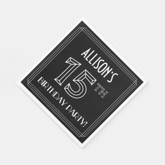 Serviette En Papier Fête du 15e anniversaire : Style Art Déco + Nom pe (Coin)