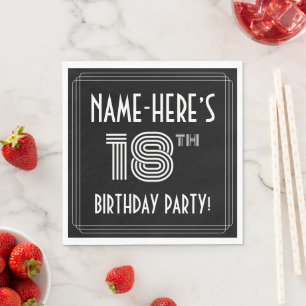 Serviette En Papier Fête du 18ème anniversaire : Style Art Déco + Nom 
