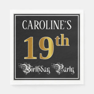 Serviette En Papier Fête du 19e anniversaire — Script fantaisie, Faux