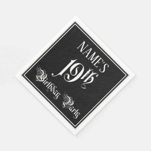 Serviette En Papier Fête du 19e anniversaire — Script fantaisie + Nom (Coin)