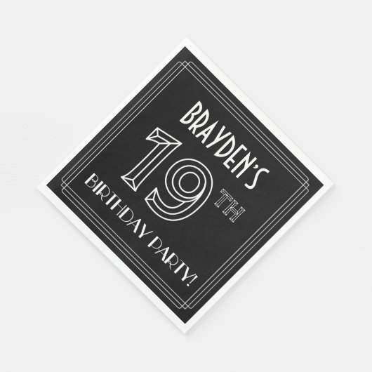 Serviette En Papier Fête du 19e anniversaire : Style Art Déco + Nom pe (Coin)