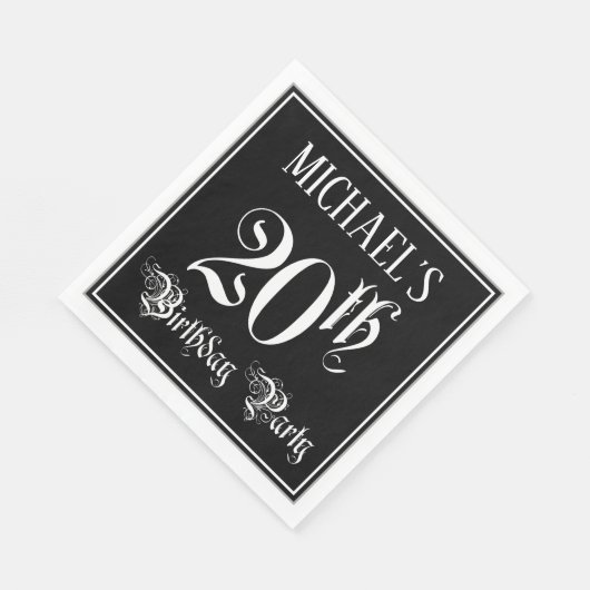 Serviette En Papier Fête du 20e anniversaire — Script fantaisie + Nom  (Coin)