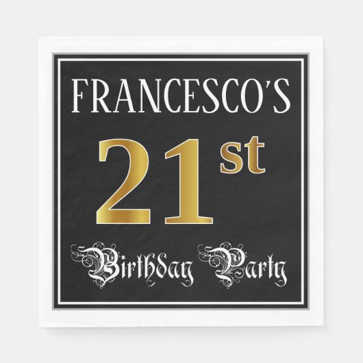 Serviette En Papier Fête du 21e anniversaire — Script fantaisie, Faux  (Devant)