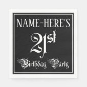 Serviette En Papier Fête du 21e anniversaire — Script fantaisie + Nom (Devant)