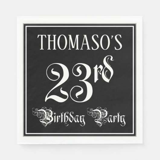 Serviette En Papier Fête du 23e anniversaire — Script fantaisie + Nom  (Devant)