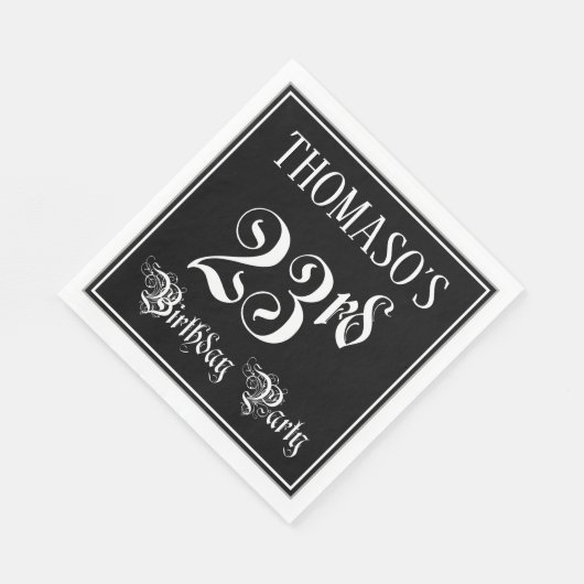 Serviette En Papier Fête du 23e anniversaire — Script fantaisie + Nom (Coin)