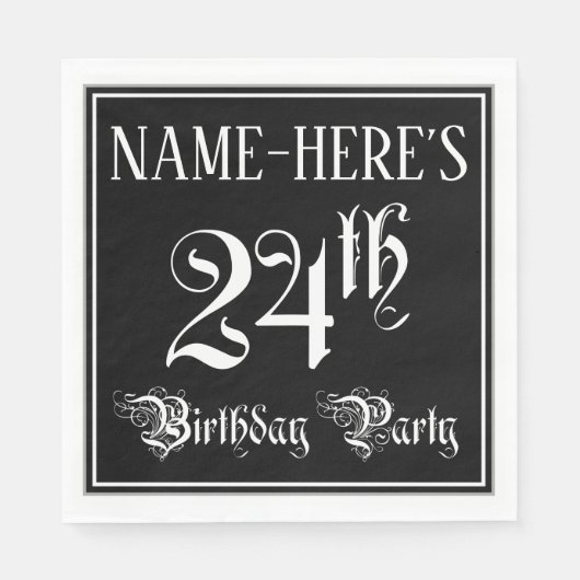 Serviette En Papier Fête du 24e anniversaire — Script fantaisie + Nom (Devant)