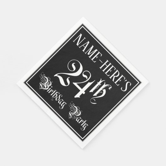 Serviette En Papier Fête du 24e anniversaire — Script fantaisie + Nom (Coin)