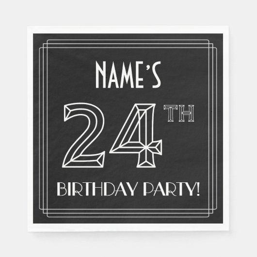 Serviette En Papier Fête du 24e anniversaire : Style Art Déco + Nom pe (Devant)